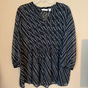 Chicos Tunic Blouse Top Women Size 3 Casual sheer black gray extra large flowy